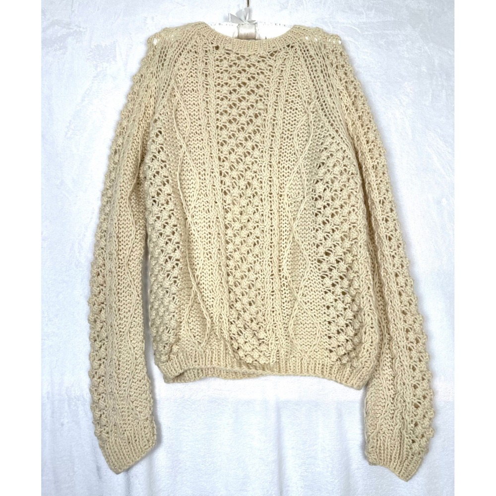 Vintage Casual Corner Wool Sweater Womens L Cream Handmade Fisherman  Aran-Style